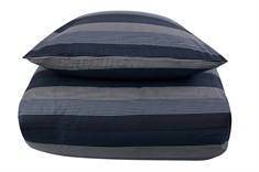 Stribet sengetøj 140x200 cm - 100% Blødt bomuldssatin - Big Stripes Blue - By Night sengesæt