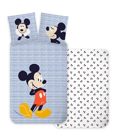 Mickey Mouse sengetøj - 140x200cm - Stribet Mickey Mouse sengesæt - 100% bomulds Disney sengesæt