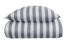 Stribet sengetøj til dobbeltdyne - 200x220 cm - Blødt bomuldssatin - Nordic Stripe - Gråt og hvidt sengesæt