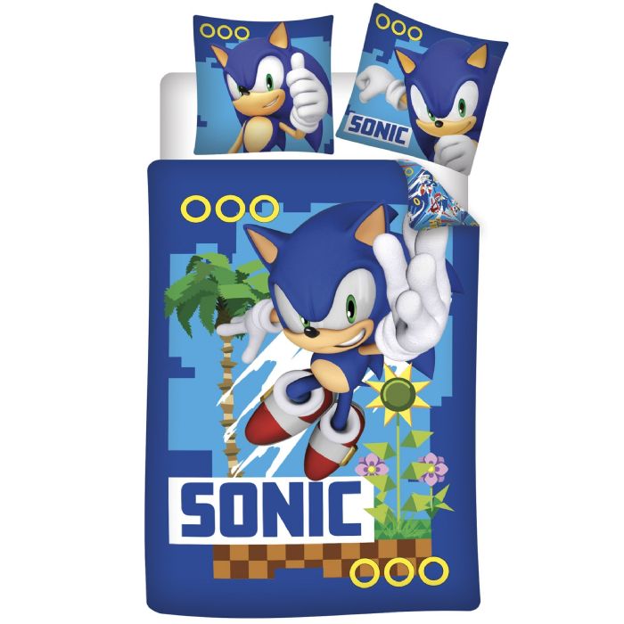 Sonic sengetøj 140x200 cm - Vendbart sengesæt med Sonic The Hedgehog - 100% blødt bomulds sengelinned