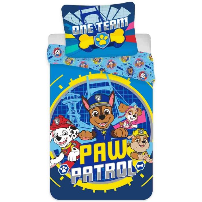 Paw Patrol sengetøj - Junior 100x140 cm - One team - 2 i 1 design - 100% bomulds sengesæt