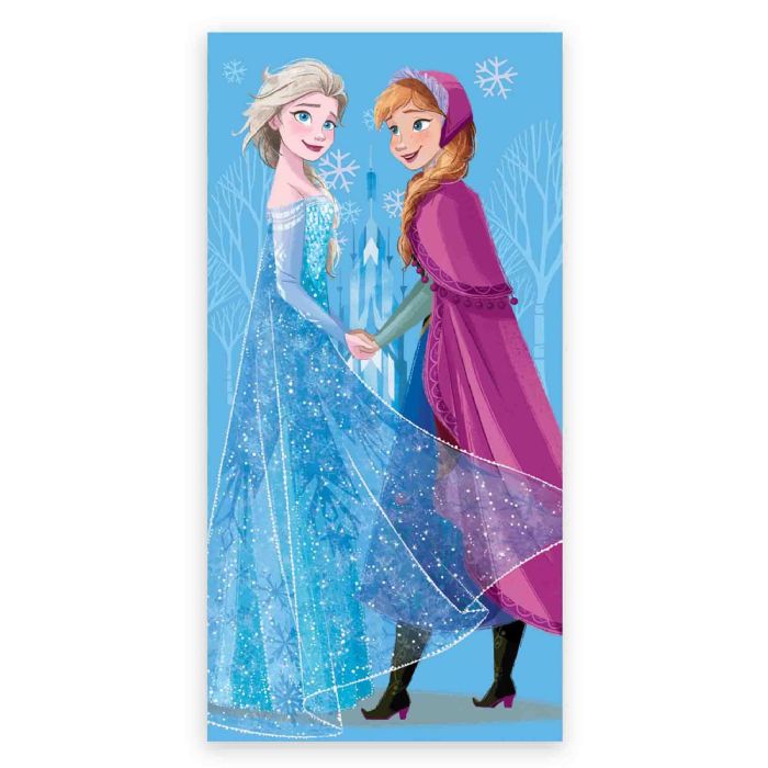 Frost håndklæde - 70x140 cm - 100% bomuld - Blødt badehåndklæde med Anna og Elsa