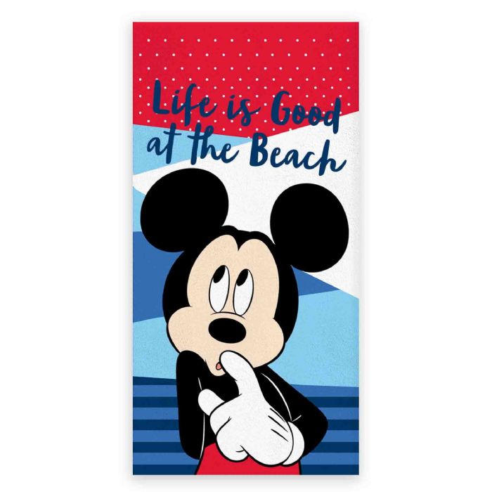 Mickey Mouse håndklæde - 70x140 cm - 100% bomuld - Life Is Good At The Beach - Blødt badehåndklæde med en grøn traktor