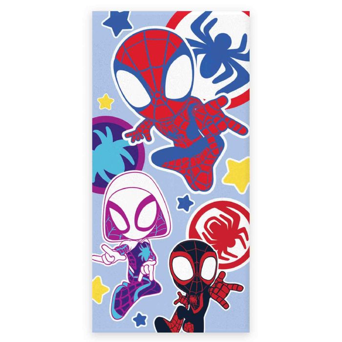 Lyseblåt Spidey håndklæde - 70x140 cm - 100% bomuld - Blødt badehåndklæde med Spidey og hans fantastiske venner