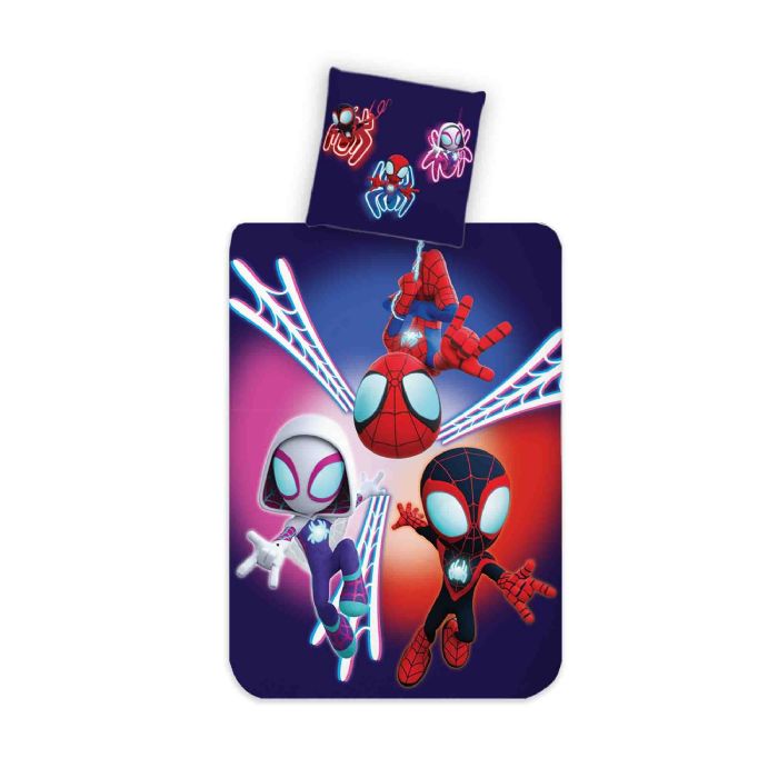 Børnesengetøj 140x200 cm - Spidey sengesæt med vendbart design - 100% bomuld 