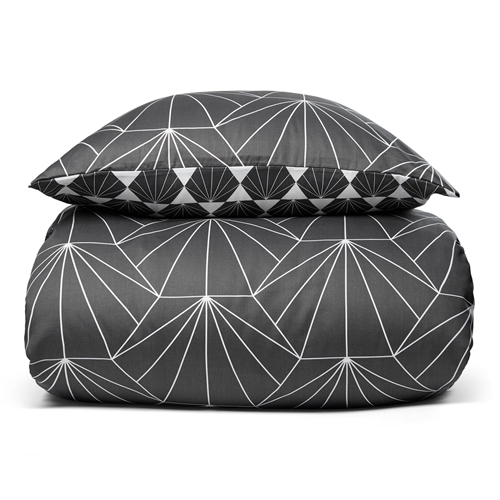 King size sengetøj 240x220 cm - Hexagon grå - Vendbar dobbelt sengetøj - 100% Bomuldssatin - By Night