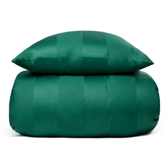 Dobbelt sengetøj 200x220 cm - 100% bomuldssatin - Lone grøn - Stribet, jacquardvævet sengetøj - Ekstra blødt sengesæt fra By Borg