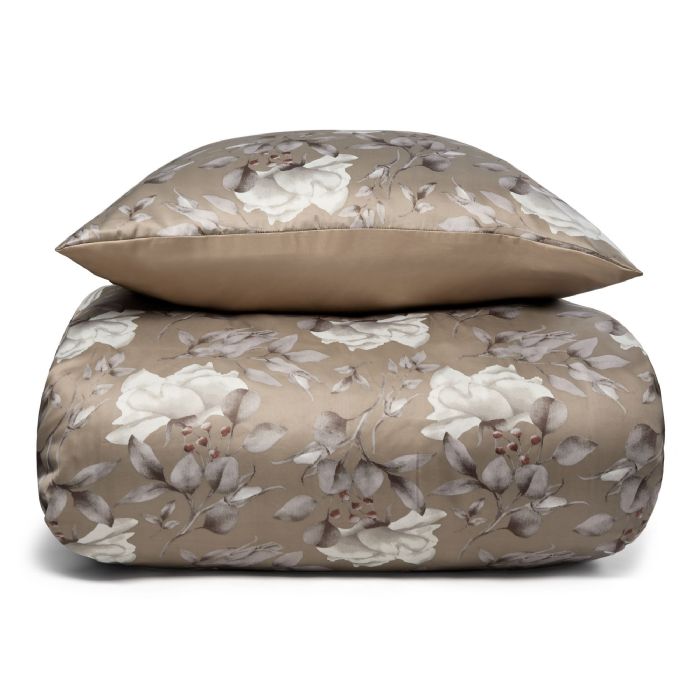 Blomstret dobbelt sengetøj 200x200 cm - Brunt sengesæt i vendbart design - Satin sengetøj - IN Style sengelinned