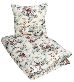 Dobbelt sengetøj 200x220 cm - Blomsterprint - Hvid - 2 i 1 design - 100% Bomuldssatin - Excellent By Borg
