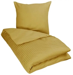 Sengetøj  240x220 cm - Karrygult - Stribet sengetøj - King size - 100%  bomuldssatin - Borg Living dobbeltdyne sengetøj