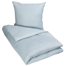 Lyseblåt sengetøj 140x220 cm - Stribet sengetøj - 100% Bomuldssatin - Borg Living sengesæt