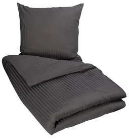 Stribet sengetøj 240x220 cm - Antracitgrå - Jacquardvævet dynebetræk - King size - 100% bomuldssatin 