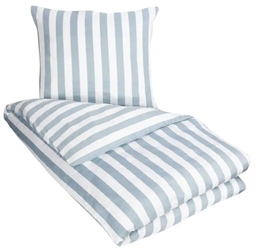 Stribet sengetøj 240x220 cm - Nordic Stripe sengesæt - lyseblå - 100% Bomuldssatin sengetøj - King size