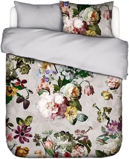 Dobbeltdyne sengetøj 200x200 cm - Fleur Grey - Mønstret sengesæt - 2 i 1 design - 100% bomuldssatin - Essenza 