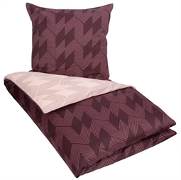 Bomuldssatin sengetøj - 140x220 cm - Sharp Lines Bordeaux - 2 i 1 sengesæt - By Night sengelinned