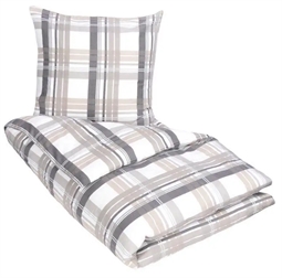 Flonel sengetøj - 140x200 cm - Check grey - Ternet sengetøj med lynlås - 100% Bomuld - Excellent By Borg