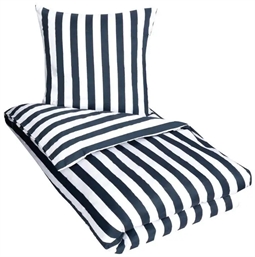 Stribet sengetøj - 140x220 cm -  Dark blue - Blåt og hvidt sengesæt - 100% Bomuldssatin sengetøj - Nordic Stripe