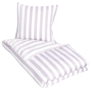 Stribet sengetøj - 140x220 cm - Blødt bomuldssatin - Nordic Stripe - Lavendel og hvidt sengesæt