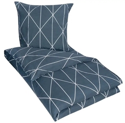 Sengetøj 200x200 cm - Graphic blue sengesæt - 100% Bomuld - Borg Living dobbeltdyne betræk