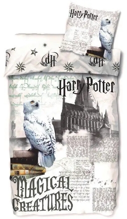 Harry Potter sengetøj 140x200 cm - Harry Potter sengesæt - Hogwarts og uglen Hedvig - 2 i 1 design - 100% bomuld