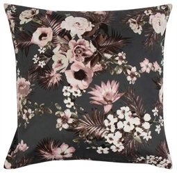 Pudebetræk 60x63 cm - Flowers & Dots - Grå - 2 i 1 design - 100% Bomuldssatin