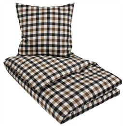 Sengetøj 200x200 cm - Check brown - Ternet sengetøj til dobbeltdyne - 100% Økologisk Bomuldssatin - By Night