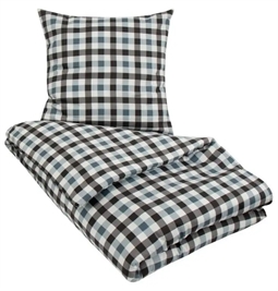 Ternet sengetøj 240x220 cm - Check Blue - Blåt sengetøj - King size - 100% Økologisk Bomuldssatin sengetøj