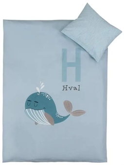 Junior sengetøj 100x140 cm - Sengesæt med hval - Blå Hval - 2 i 1 design - 100% bomuld 