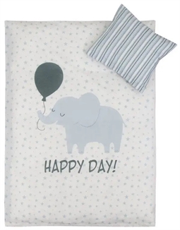 Baby sengetøj 70x100 cm - Lyseblå elefant - 2 i 1 design - 100% Bomuldssatin