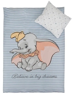 Junior sengetøj 100x140 cm - Sengesæt med Dumbo - Stjerner - 2 i 1 design - 100% bomuld