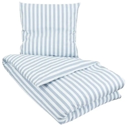 Stribet sengetøj - 140x200 cm - Stripes blue - Lyseblå - Sengelinned i 100% Bomuld - Borg Living sengesæt