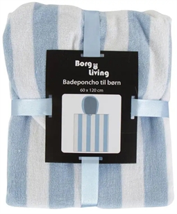 Badeponcho - Børnehåndklæde - Stribet blå - 60x120 cm - 100% Bomuld