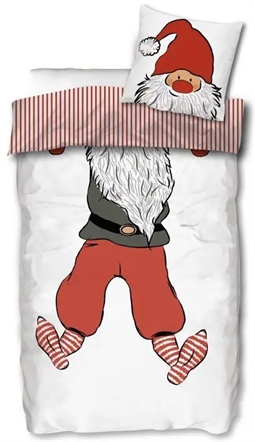 Jule sengetøj - 140x220 cm - Julesengetøj med julenisse - Vendbar dynebetræk - 100% bomuld