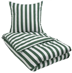 Kingsize sengetøj 240x220 cm - Nordic Stripe green - Grøn og Hvid - 100% Bomuldssatin 