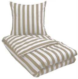 Dobbeltdyne sengetøj 200x200 cm - Stribet sengesæt - Sandfarvet og hvidt - 100% Bomuldssatin sengetøj - Nordic Stripe
