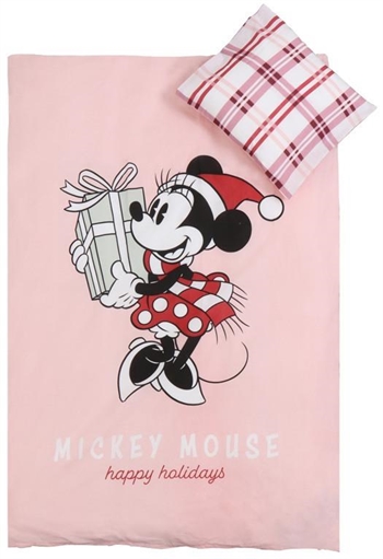 Jule sengetøj junior - 100x140cm - Minnie Mouse - Julemotiv Rosa- 100% bomuld