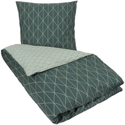 Sengetøj 150x210 cm - Harlequin grøn - Dynebetræk med 2 design - Sengelinned i 100% Bomuld - Borg Living