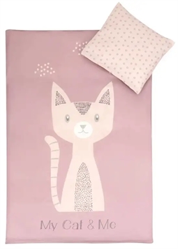 Lyserødt junior sengetøj 100x140 cm - Sengesæt junior rosa kat - 100% Bomuldssatin
