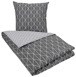 Sengetøj 150x210 cm - Harlequin grå - Dynebetræk med 2 design - Sengelinned i 100% Bomuld - Borg Living