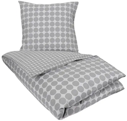 Sengetøj dobbeltdyne 200x220 cm - Circle grey - Prikket sengetøj - 100% Bomuld - Borg Living sengesæt