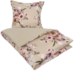 Blomstret sengetøj - 140x220 cm - Sand flower - Vendbar dynebetræk - 100% Bomuldssatin - Excellent By Borg sengesæt