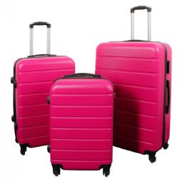 Kuffertsæt - 3 stk. - Pink med striber - Eksklusivt hardcase letvægt kuffert