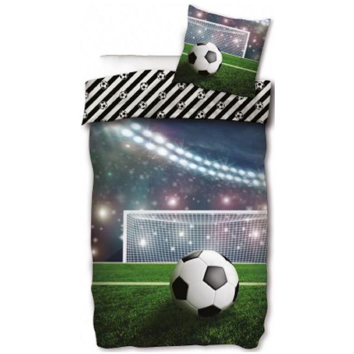 Fodbold sengetøj - 140x200 cm - Stadion - Dynebetræk med 2 i 1 design - 100% bomulds sengesæt