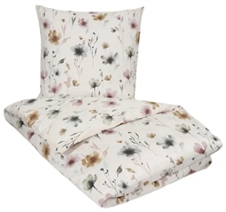 Bomuldssatin sengetøj - 140x220 cm - Flower white - Blomstret sengetøj - By Night sengesæt
