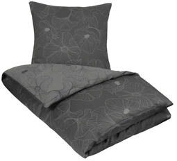 Sengetøj dobbeltdyne 200x220 cm - Big flower grey - Vendbar dobbelt dynebetræk - 100% Bomuldssatin - By Night