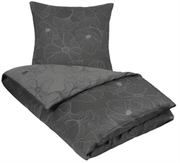Dobbelt dynebetræk 200x200 cm - Big flower grey - 100% Bomuldssatin - 2 i 1 design - By Night sengetøj