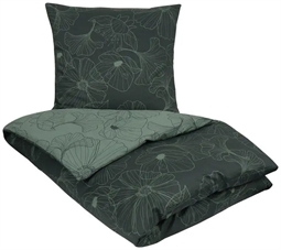 Sengetøj bomuldssatin - 140x220 cm - Big flower green - 2 i 1 design - By Night sengesæt