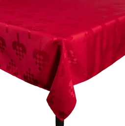 Juledug - 140x240 cm - Rød med hjerter - Jacquardvævet borddug - Eksklusiv dug