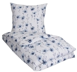 Blomstret sengetøj 240x220 cm - Flower Blue - King size sengesæt - 100% flonel sengetøj - By Night