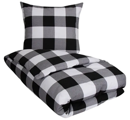 Flonel sengetøj - 140x200 cm - Check black - 100% bomuldsflonel - By Night sengesæt 